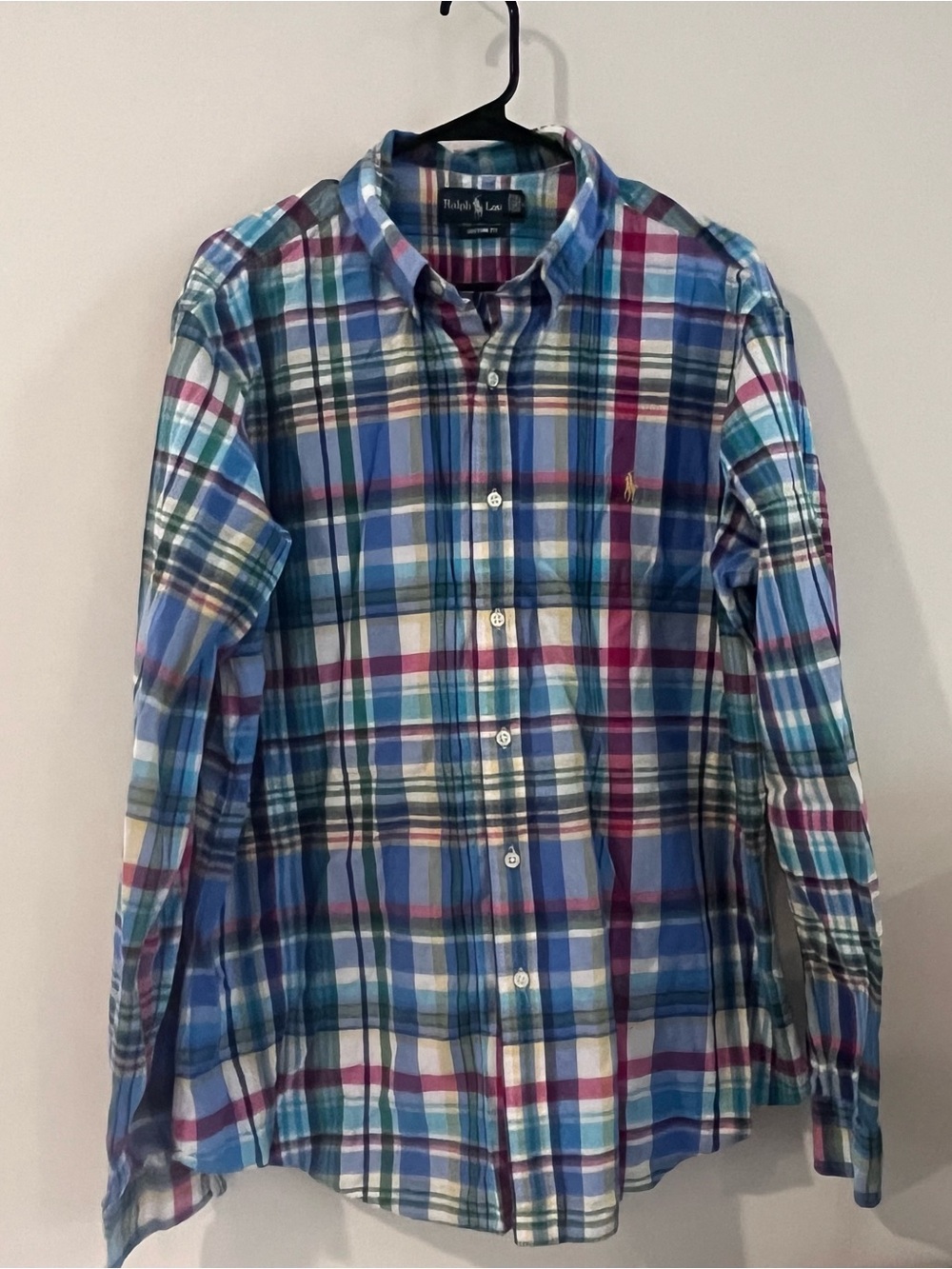 Ralph Lauren Multicolor Blue Plaid Button-Down Shirt xl long sleeve custom fit